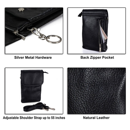 befen Black Genuine Leather Small Crossbody Bags for Women, Cell Phone Purse for Women for Travel