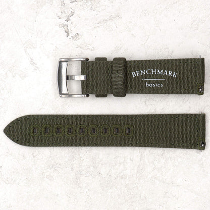 Benchmark Canvas Watch Band - Quick Release Cotton Fabric Watch Straps for Men & Women (22mm, Army Green)