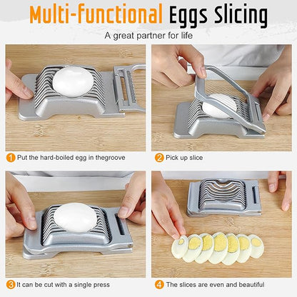 Egg Slicer for Hard Boiled Eggs, Stainless Steel Wire, Multipurpose Heavy Duty Aluminium Egg Cutter Dishwasher Safe for Egg, Salads & Sandwiches, Strawberries, Mushrooms & Soft Cheese, Fruit, Sliver