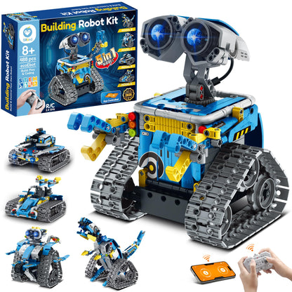 Sillbird Robot Building Kit with Remote Control STEM Gifts for Boys Ages 8-12, Technic Coding Robotic Toys for Kids Birthday, Build 5in1 Models with 488 Pieces - Blue