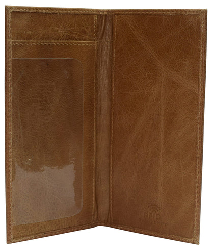 Genuine Leather Checkbook Cover For Men & Women Checkbook Holder Wallet RFID Blocking USA Series (Tan Plain)