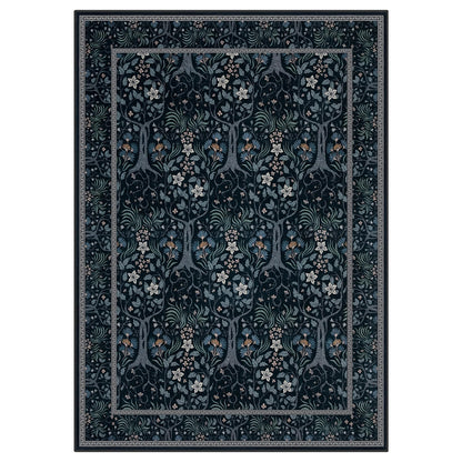 Joydeco Machine Washable Area Rugs 5x7, Boho Floral Rug for Bedroom Non Slip, Soft Forest Botanical Low-Pile Floor Indoor Throw Carpet for Living Dining Room Dorm Office, Black