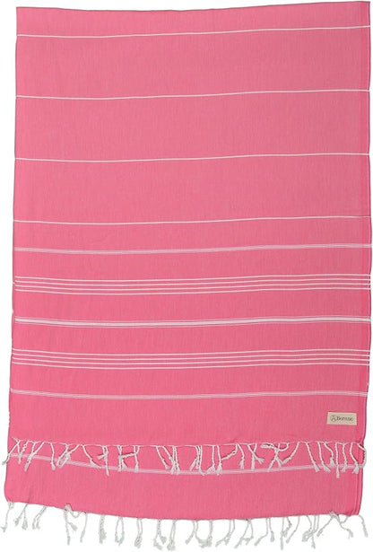 Bersuse Towels Anatolia XL Beach Blanket Throw Blanket Turkish Towel 100% Cotton Extra-Large Quick-Dry Lightweight Premium Peshtemal Towel - 61x82 Inches, Pink