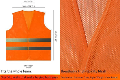 PeerBasics Safety Vests 20 Pack - Orange Reflective High Visibility, Men Women, Work, Cycling, Runner, Surveyor, Volunteer, Crossing Guard, Road, Construction
