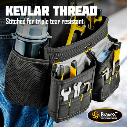 Bravex Tool Belt Suspenders, Tool Vest Pro Ultra 20 Bags H-Style Toolbelt 5 Combo Apron Tool Pouch For Framers Carpenter Electrician 1200D Ballistic Nylon
