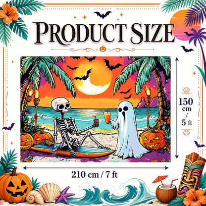Gilprop Summer Halloween Decor 7x5ft Backdrop Banner for Halloween in Summer Party Decorations Supplies Photography Background Props Ghost Skeleton Pumpkin Beach Decorations