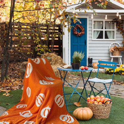 Large 58"x75" Pumpkin Throw Blanket Microfiber Super Soft Fluffy Fuzzy Plush Fall Halloween Reversible Blanket Baby Kids Adults | Modern Pumpkin Print | Adults