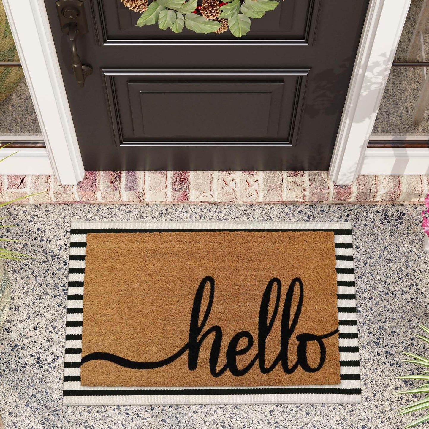 Sungea Black and White Striped Rugs 2.3'x3.6', Washable Hand Woven Front Door Rug, Reversible Outdoor Welcome Mat Foldable Layered Door Mats for Entryway Porch Decor Home Entrance