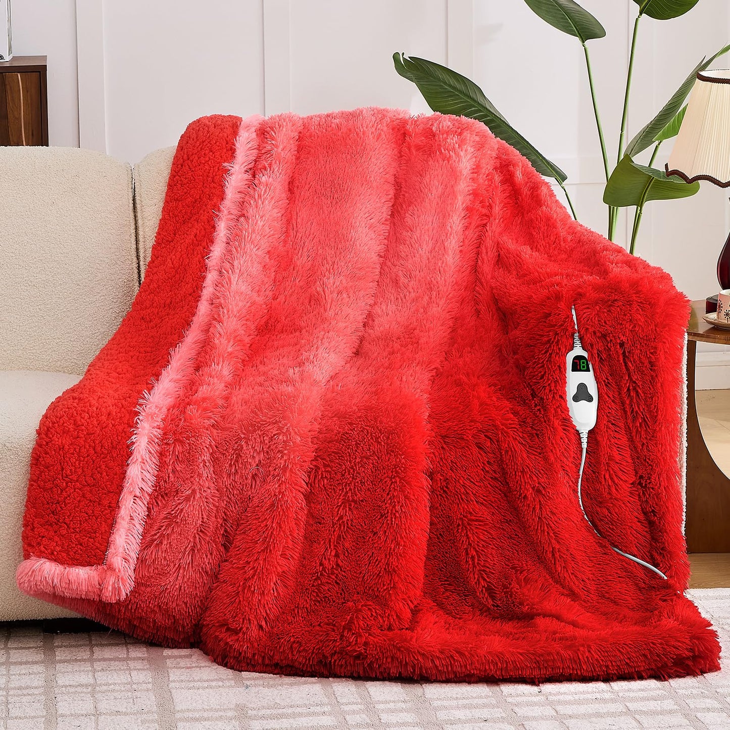 Heated Electric Blanket Throw,Warm Winter Birthday Gifts for Women Her Grandma-Faux Fur with Soft Sherpa,10 Heat Settings,5 Time Settings with Fast Heating, 50x60, Rainbow