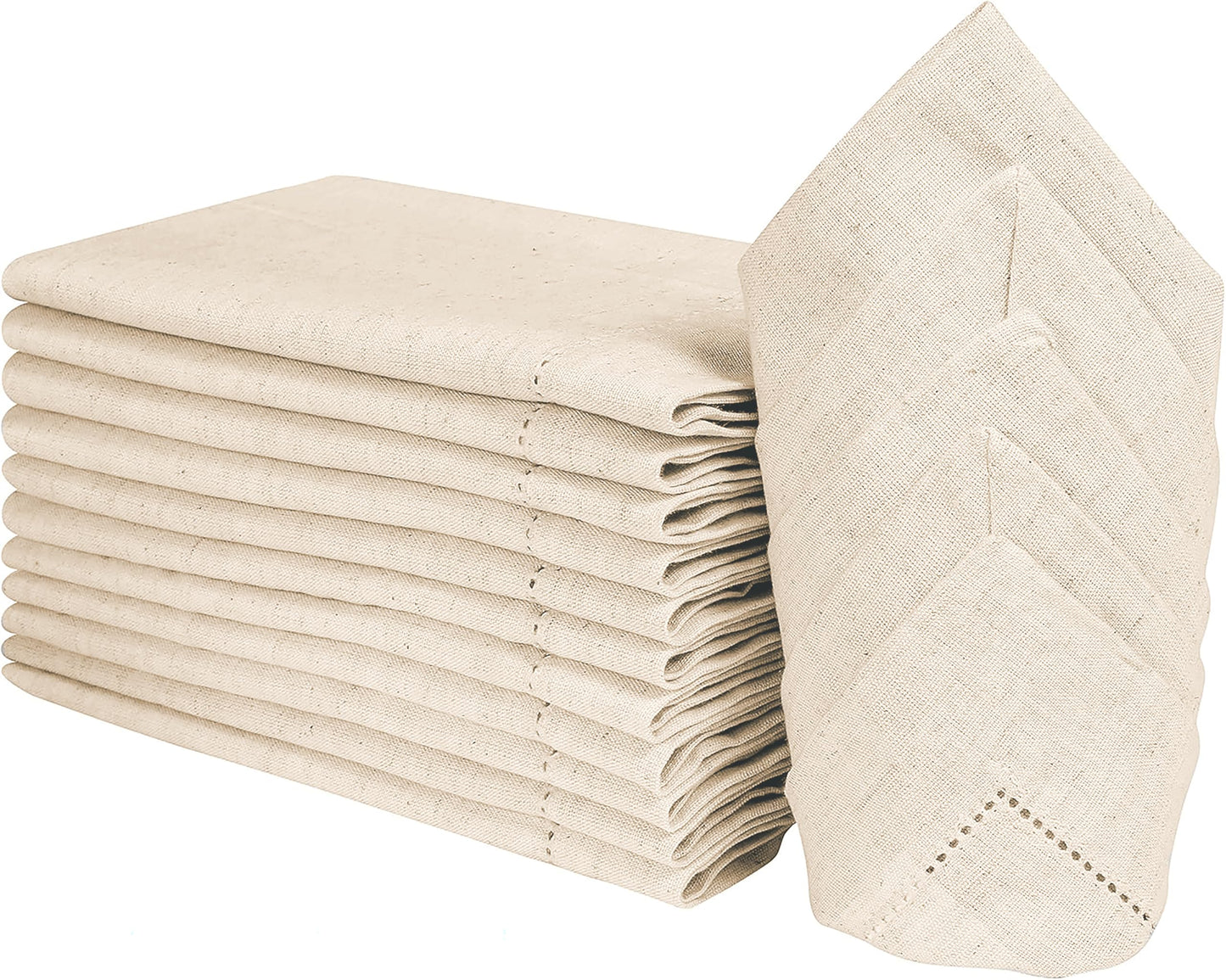 Flax Linen Napkins Set of 12-18x18 Inch Reusable Cloth Dinner Napkins - Natural Color Table Napkin for Dining, Wedding, Parties, Mothers Day, & Everyday Use - Soft, Durable, Eco-Friendly Fabric