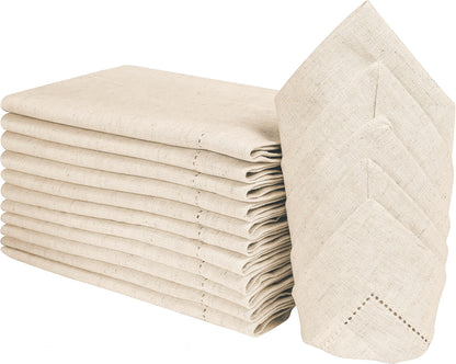 Flax Linen Napkins Set of 12-18x18 Inch Reusable Cloth Dinner Napkins - Natural Color Table Napkin for Dining, Wedding, Parties, Mothers Day, & Everyday Use - Soft, Durable, Eco-Friendly Fabric