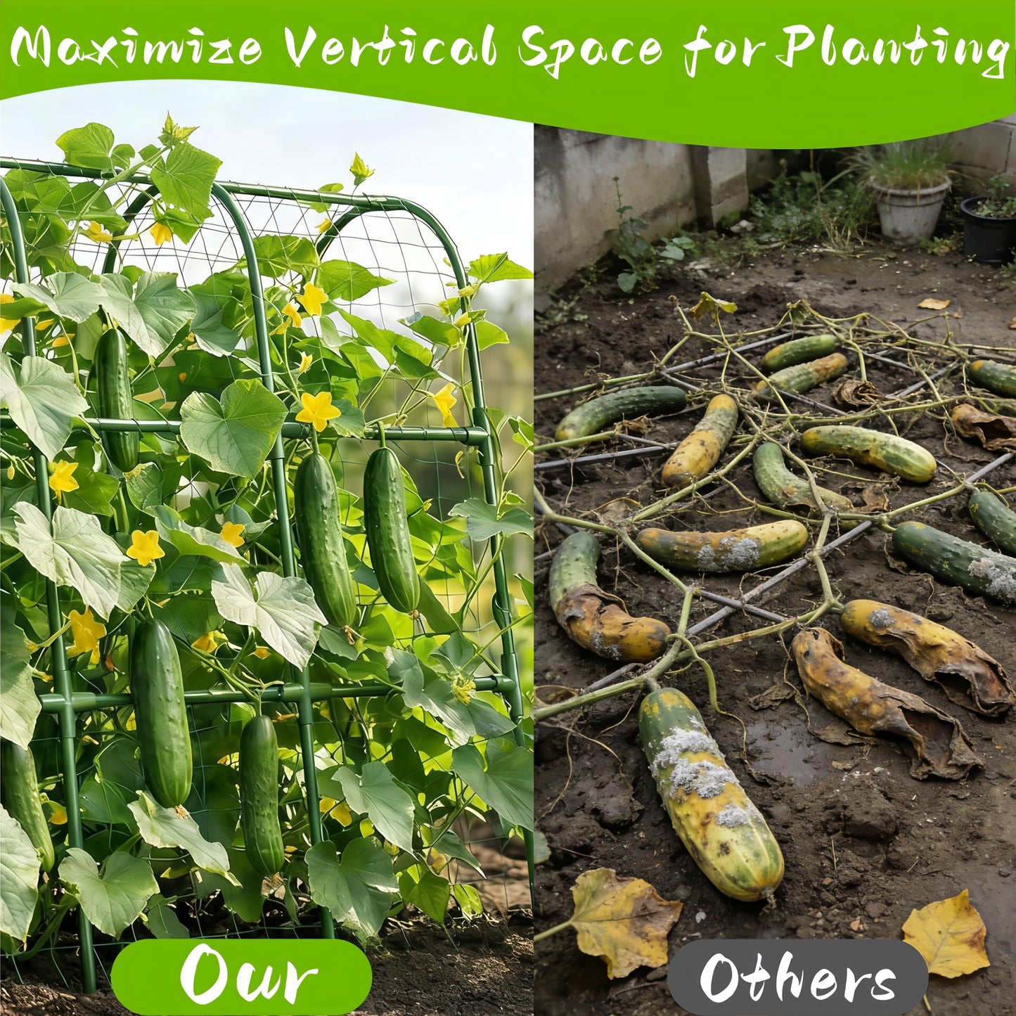 Heavy Duty Cucumber Trellis for Raised Bed, U-Shape Garden Trellis for Climbing Plants Outdoor, Metal Arch Vegetables Trellis, Plant Support for Grape Vine Tomato Pea Bean Squash (Green 48x48X32)