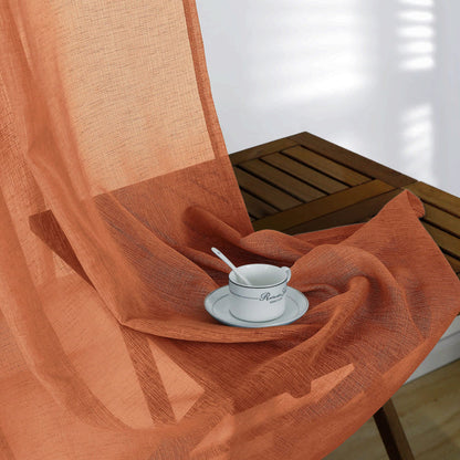 KOUFALL Burnt Orange Boho Sheer Curtains 63 Inch Length for Living Room 2 Panels Set Linen Bohemian Curtains for Bedroom