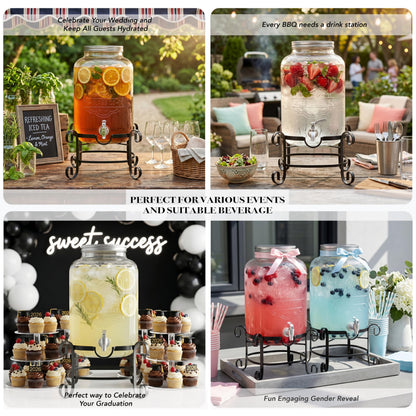 Style Setter Beverage Dispenser Cold Drink Dispenser w/ 3-Gallon Capacity Glass Jug, Metal Stand & Leak-Proof Acrylic Spigot Great for Parties, Weddings & More
