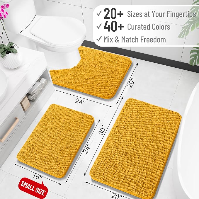 OLANLY Bathroom Runner Rugs 70x24, Soft Absorbent Chenille Bath Rugs, Rubber Backing Quick Dry, Machine Washable Long Bath Mats for Bathroom, Tub and Shower, Home Decor Accessories, Golden Yellow