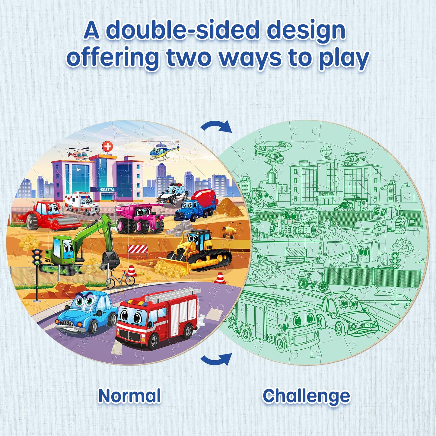 SYNARRY Vehicle Floor Puzzle for Kids Ages 3-5, Large 70 Piece Puzzle for Kids Ages 4-6, Preschool Toys Gifts for 3 4 5 6 7 8 Years Old Boys Girls Children, Easter Basket Stuffers for Boys Girls