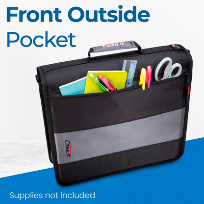 Case-it Classic Zipper Binder | 2-Inch O-Rings, 350 Sheet Capacity, Multiple Storage Pockets & Shoulder Strap | School & Office Organizer | D-251 Jet Black.