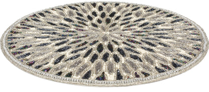 Beaded Charger 13" Round Floral Marigold - Silver Dark Grey Placemat for Dining Table, Holiday & Christmas