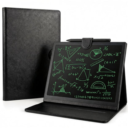 DPEDUAI LCD Writing Tablet with Leather Cover – Reusable Electronic Notepad for Meetings, Office & Travel | Includes Stylus & USB Cable, 10" Screen, Black
