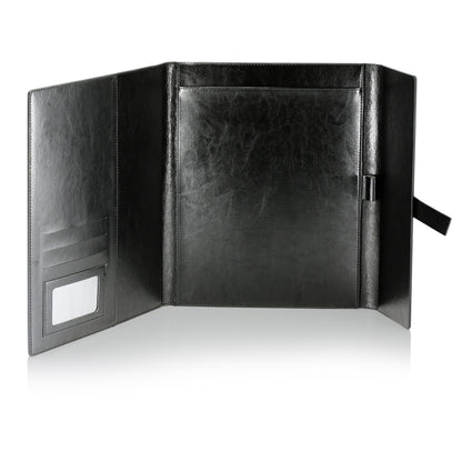 Gallaway Leather Padfolio Portfolio Folder – Slim Portfolio Folio Organizer Holder for Letter Legal A4 Note Pads Notebooks for Men Women Refillable Business Leather Portfolio Binder, Black