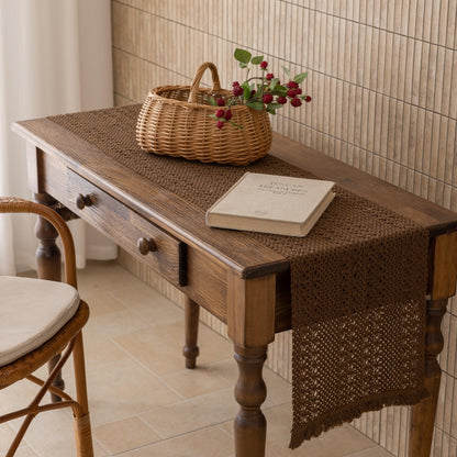 Keketoarrange Boho Brown Table Runner for Home Decor 13x72 Inches Farmhouse Small Macrame Woven Burlap Jute Rustic Coffee Table Runner Dresser Scarf Dining Kitchen Centerpiece Bohemian Decor