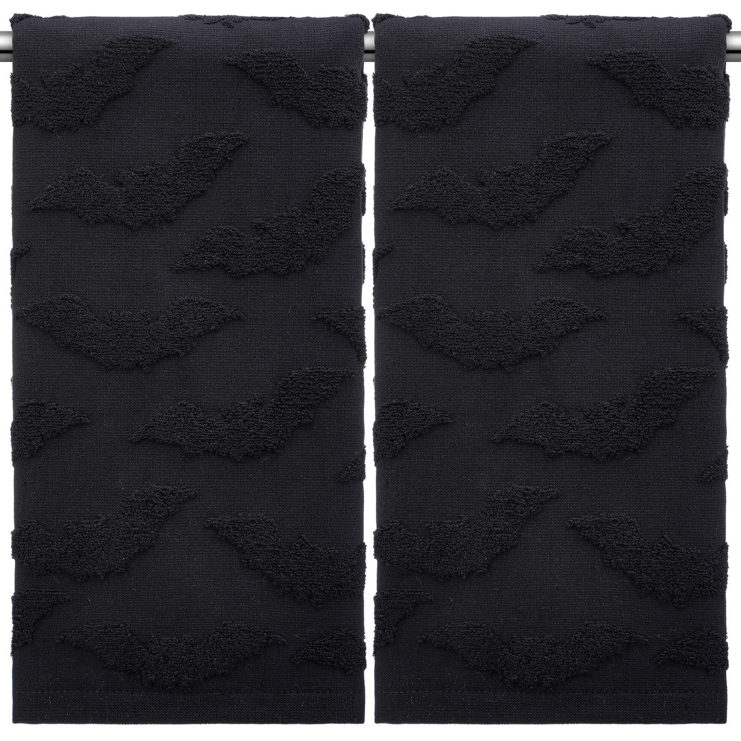 SmoothNovelty 2 Pcs Hand Towels for Bathroom Halloween Hand Towels 100% Cotton Absorbent Decorative Jacquard Weave for Halloween Bath Kitchen Decor Gift, 13.8 x 29.5 Inch(Black,Bat)