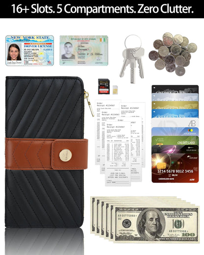 Sunpour Wallets for Women RFID Blocking Trifold Wallet, Large Capacity Leather Ladies Wallet with Credit Card Holder and Zipper Pocket