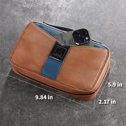 68 Degrees Travel Cigar Humidor, Handmade Leather Case with 3 Pockets, Portable Cigar Holder Fits 5 Cigars, Brown