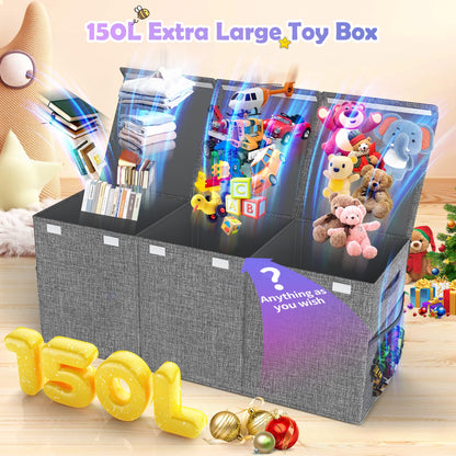 Mabahoo Extra Large Toy Box Chest with Lids, Collapsible Sturdy Kids Toy Storage Organizer Boxes for Boys Girls, 40"x14"x16", Toybox Storage Bins Basket for Living Room, Bedroom, Nursery, Gray