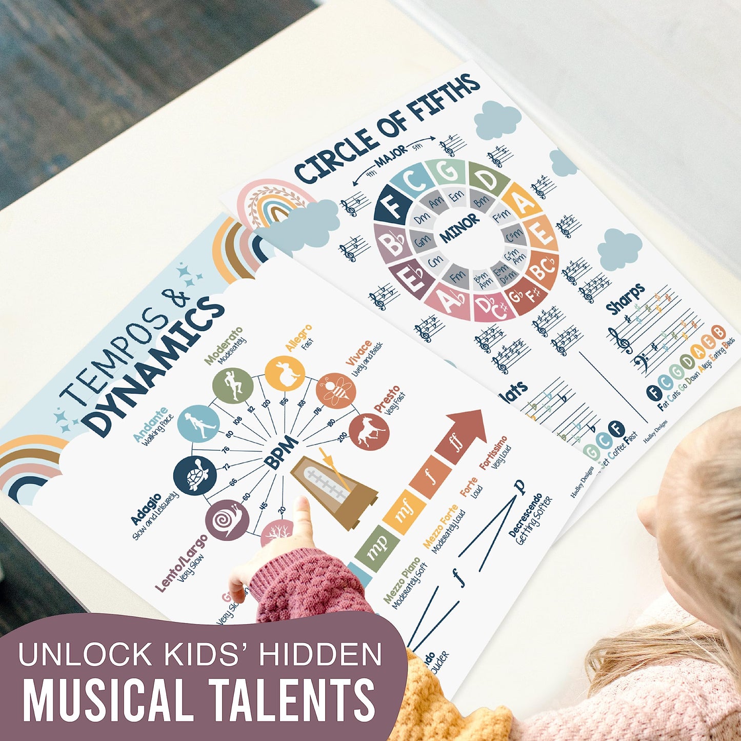 Hadley Designs 9 Music Classroom Posters – Boho Music Classroom Decor, Choir & Solfege Prints, Bulletin Board Decorations, Educational Supplies for Teachers