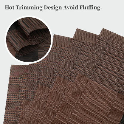 Leetaltree Brown with Black Striped Placemats Set of 8 - Heat Resistant Non-Slip Place mats for Dining Table, Washable Durable PVC Vinyl Woven Table Mats（Brown Stripe, 8）