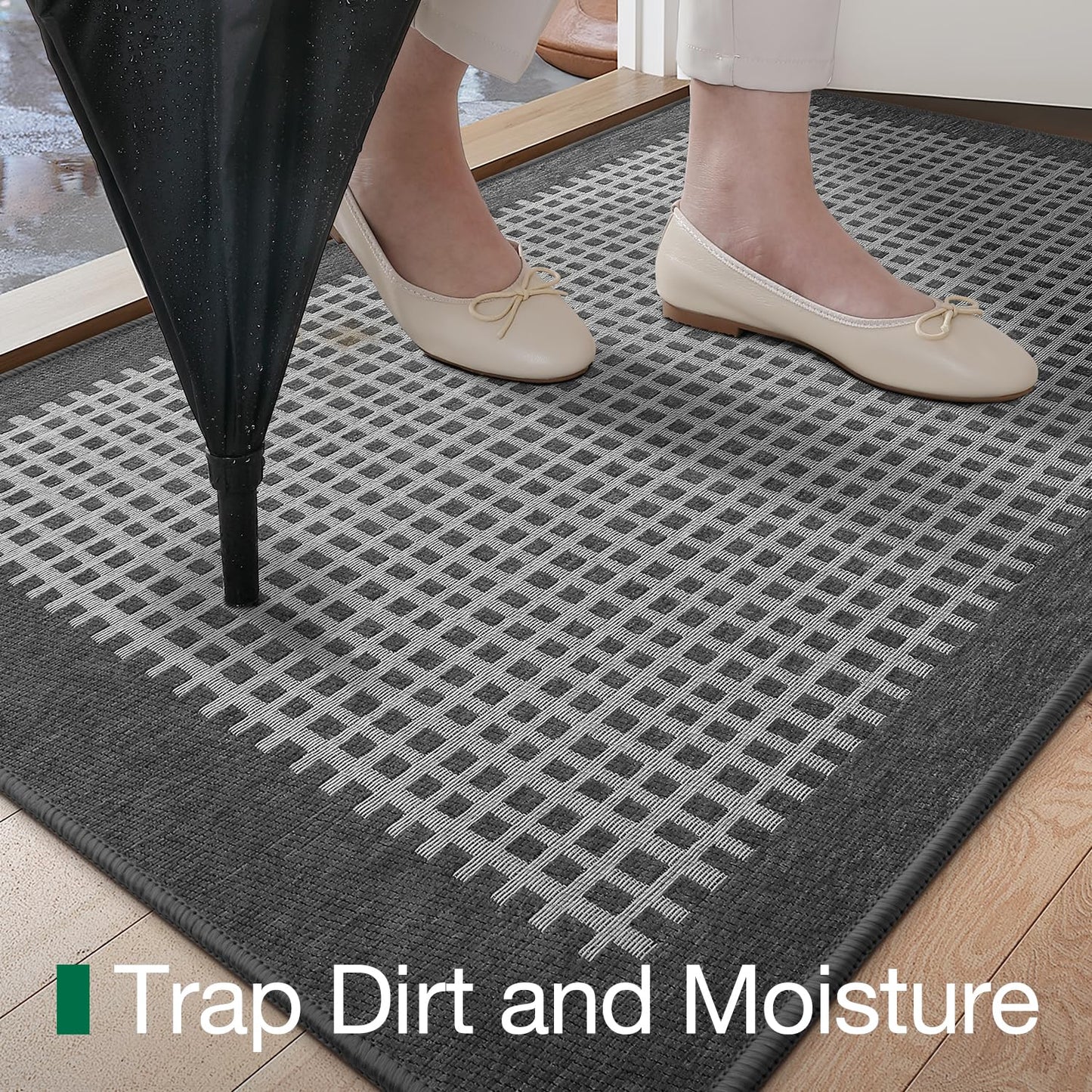 LUMI Inside Door Mat for Entry 30''x48'', Absorbent, Dirt Trapper, Low Profile Thin, Non Slip Mats with Rubber Backing, Ideal for Indoor, High Traffic, Garage, Entrance, Checkered Grey