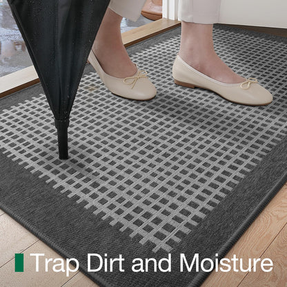 LUMI Inside Door Mat for Entry 30''x48'', Absorbent, Dirt Trapper, Low Profile Thin, Non Slip Mats with Rubber Backing, Ideal for Indoor, High Traffic, Garage, Entrance, Checkered Grey