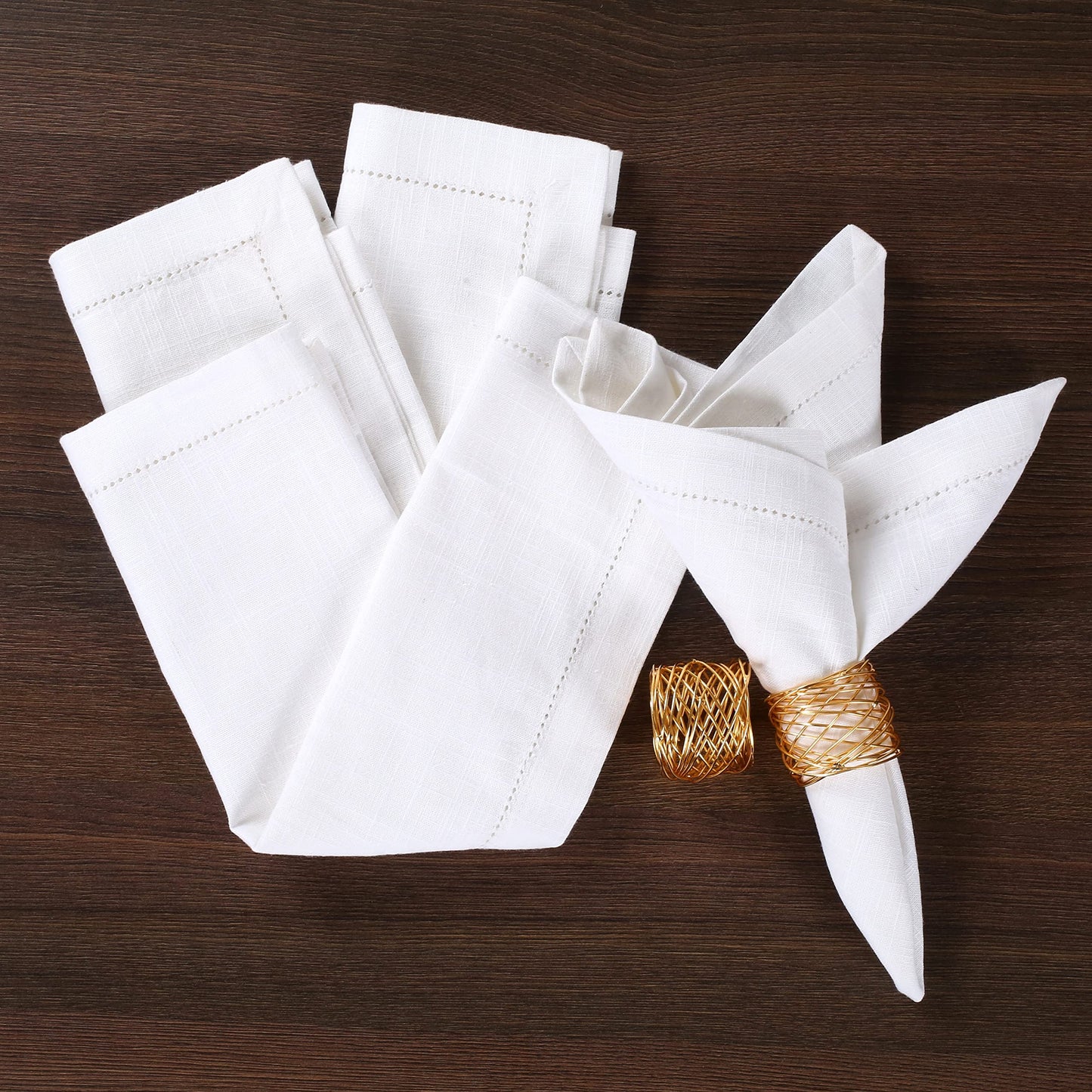 Lightnpro White Hemstitched Cotton Napkins Set of 6 – 18x18 Inch Dinner Cloth Napkins, Soft & Washable, Elegant Table Napkins for Dining, Wedding, Special Occasions & Everyday Use