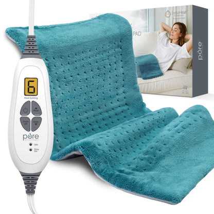 Pure Enrichment PureRelief XL Heating Pad - 12" x 24" Electric Heating Pad for Back Pain & Cramps, 6 Heat Settings, FSA/HSA Eligible, Soft Machine Wash Fabric, Auto-Off & Moist Heat (Zen Green)