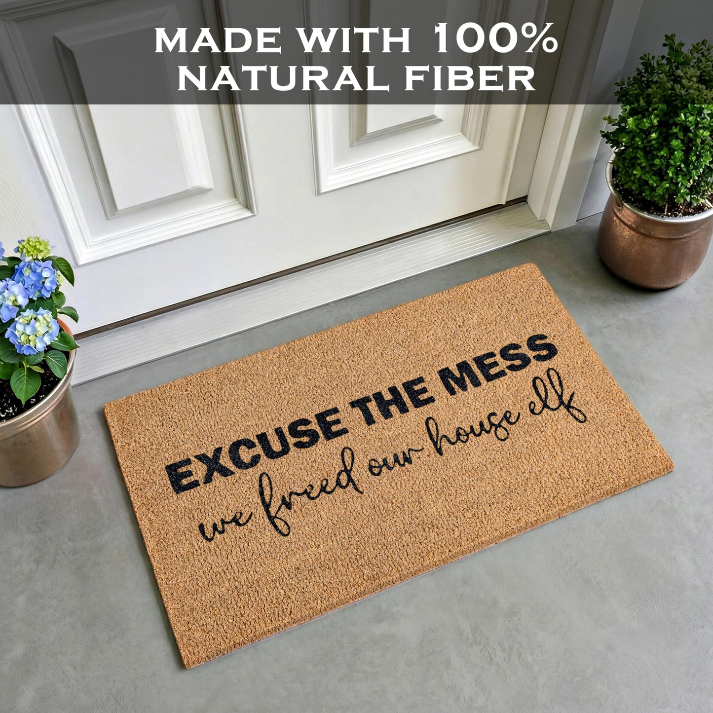 MAINEVENT Excuse the Mess We Freed Our House Elf Door Mat 30x17 Inch, Welcome Mat Outdoor Funny, Nerdy Doormat Outside Funny, Geeky Welcome Mat for Front Door and Covered Outdoor Spaces