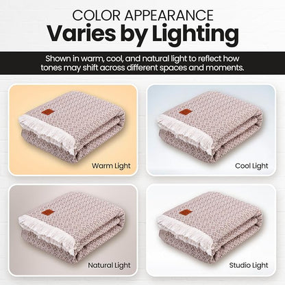 Gold Case Throw Blanket for Bed - 100% Recycled Turkish Cotton Blanket - Retro Lightweight Soft Throw Blankets for Bed & Living Room - Twin Size Cozy Blankets - 71x90 - Beige