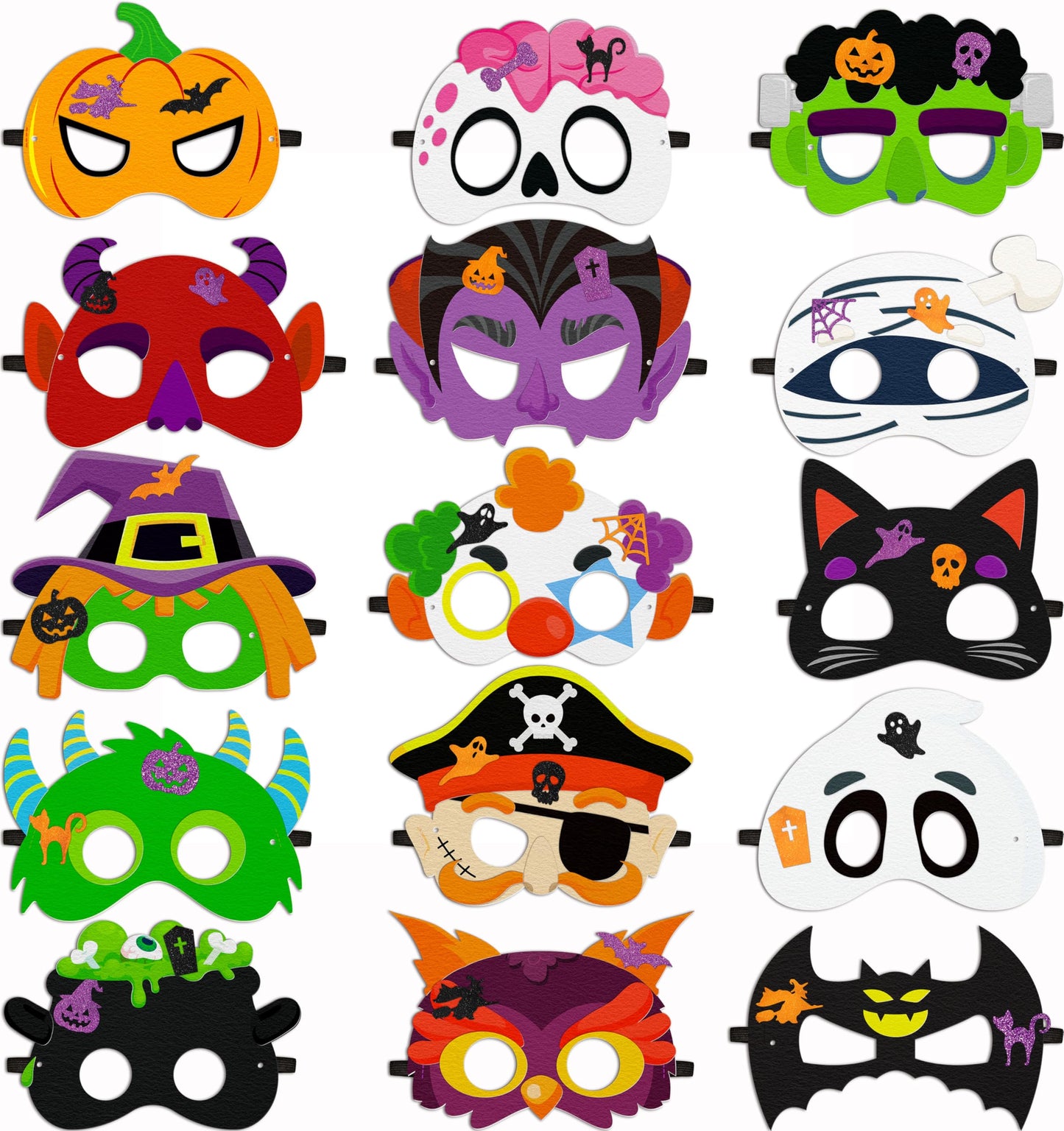 80UncleKimby 30PCS Halloween Crafts in Bulk - Felt Face Masks DIY Arts Kit, Hallowmas Party Favors Classroom Activities Supplies