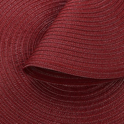 SHACOS Round Placemats Set of 8 for Dining Table 15 inch Round Braided Place Mats Cotton Polyester Washable Non Slip Kitchen Table Mats, Burgundy