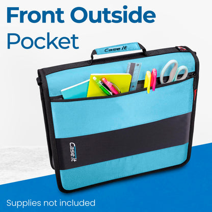 Case-it Classic Zipper Binder | 2-Inch O-Rings, 350 Sheet Capacity, Multiple Storage Pockets & Shoulder Strap | School & Office Organizer | D-251 Teal