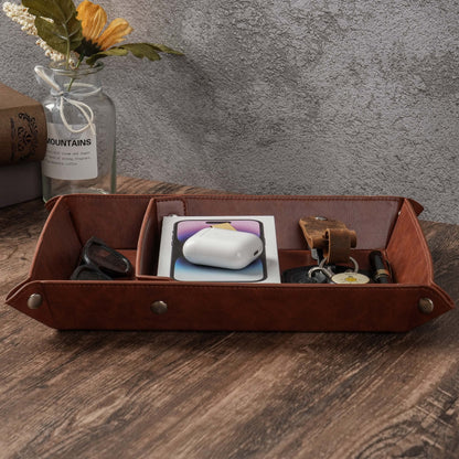 JUOOE Husband Birthday Gift for Husband PU Leather Tray Unique Anniversary Birthday Gifts from Wife Men Gift Ideas for Him (Brown for Husband)
