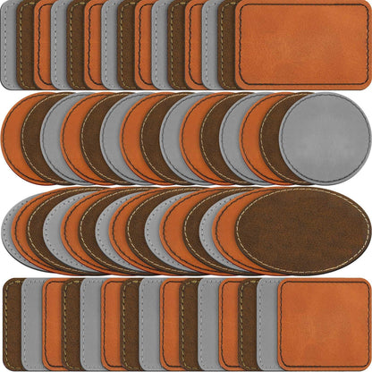 Dunzy 60 Pcs Blank Leatherette Hat Patches Laserable Leatherette Patch Iron on Heat Press with Adhesive Leather Patches for Hats Clothes Repair(Khaki, Golden Brown, Gray,3 x 2 Inches)