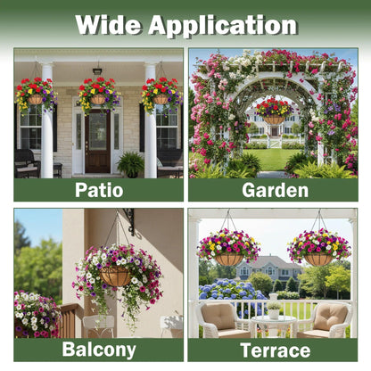 KIDYBELL 4 Pack 10 Inch Hanging Baskets for Plants Outdoor Metal Hanging Planter Basket with Coco Coir Liner Hanging Flower Baskets Hangings Flower Pots Holder for Garden, Patio(Flower)