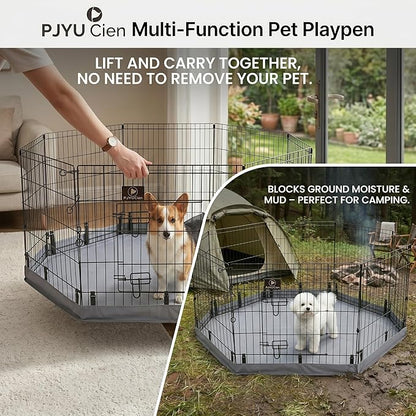 PJYuCien Dog Playpen with Bottom Pad - Metal Foldable Exercise Pen, 8 Panels 30" H x 24" W Indoor Outdoor Pet Fence Puppy Crate Kennel, Gray