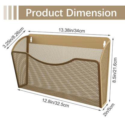 EasyPAG Wall File Organizer 3 Pack, Hanging File Organizer Wall Mount, Metal Mesh Folder Holder for Letter/A4 Papers, Mail Sorter for Office, Classroom, Home, Gold