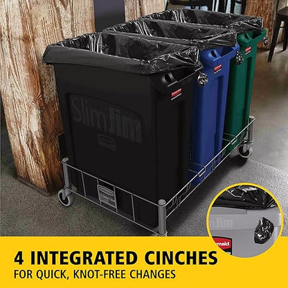 Rubbermaid Commercial Products Slim Jim Plastic Rectangular Trash/Garbage Can With Venting Channels, 23 Gal, Black, for Kitchen/Office/Workspace