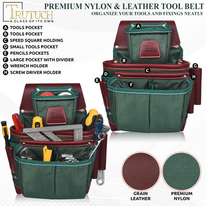 Nylon and Leather Tool Belt | Framing Bags | Leather Tool Belts | Nylon Tool Pouch | Carpenter Tool Belt | Construction | Framers | Electrician (Green)