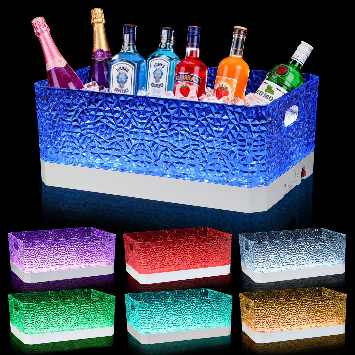 FUNDLEDMI 15L LED Ice Bucket for Parties, Rechargeable 7-Color Changing Light Up Beverage Tub, Clear Acrylic Wine & Champagne Drink Cooler, Leakproof Party Tub for Home Bar & Outdoor Entertaining