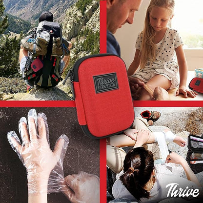 Thrive Mini First Aid Kit - Compact Travel Essentials for Camping & Cruise, Waterproof Survival Med Kit for Hiking, Portable Emergency Hiking Supplies Pouch, 66-Piece, Red Shell Case