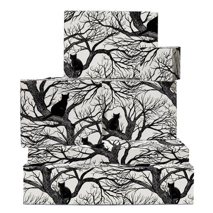 CENTRAL 23 Cat Wrapping Paper - 6 Sheets Of Gift Wrap - Black Cats In Trees - Gothic Spooky Halloween - Fall Wrapping Paper For Men Women - Comes With Stickers - Recyclable